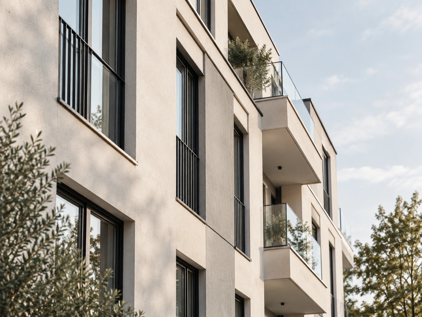 Neubaufassade mit Balkonen im Rhein-Main-Gebiet
